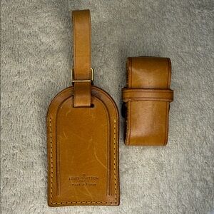 Vintage Louis Vuitton Luggage Tag and Poignier in Vachetta Leather (13C)